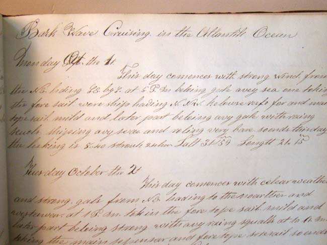 Log Book of the Bark "Wave Bound" of New Bedford, Leonard Courtney, Master,  on a whaling voyage to the South Atlantic 1860-1862 — image 3